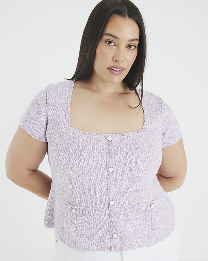 Purple Boucle Cap Sleeve Top