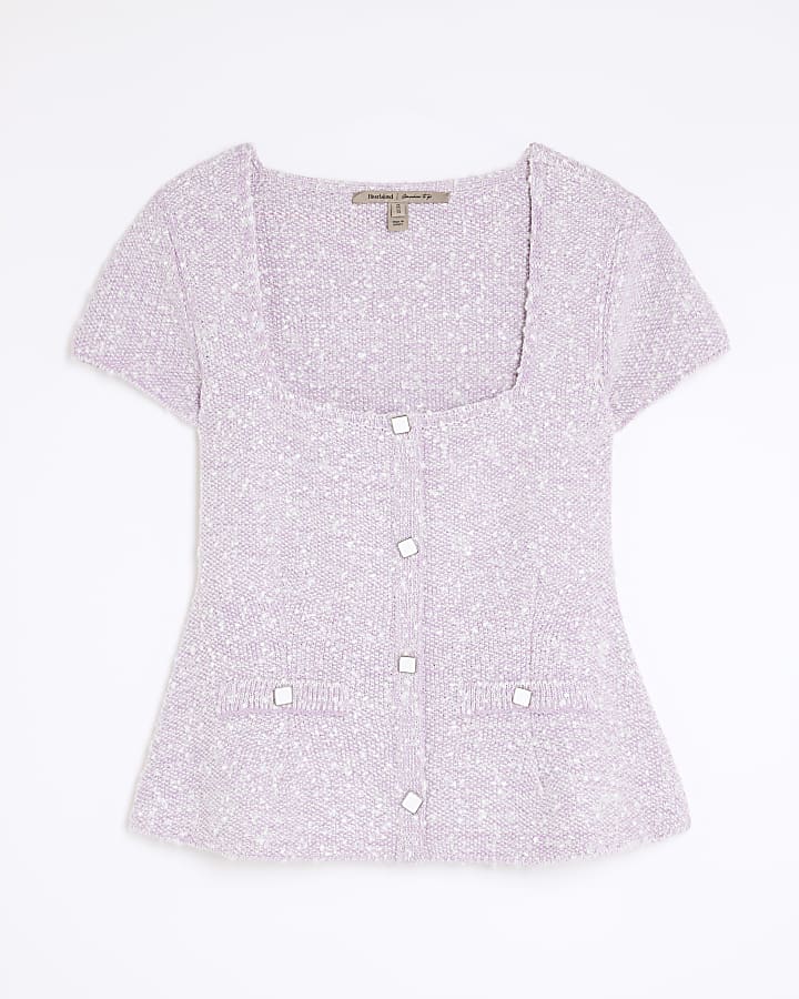 Purple Boucle Cap Sleeve Top