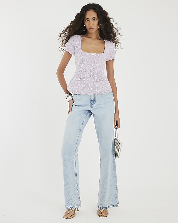 Purple Boucle Cap Sleeve Top