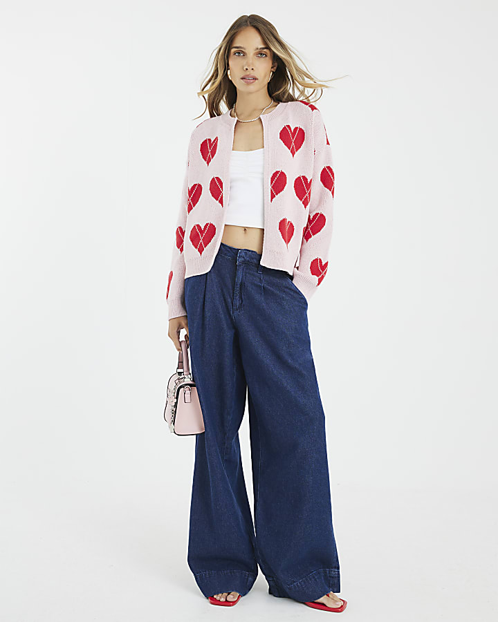 Pink Knitted Heart Cardigan