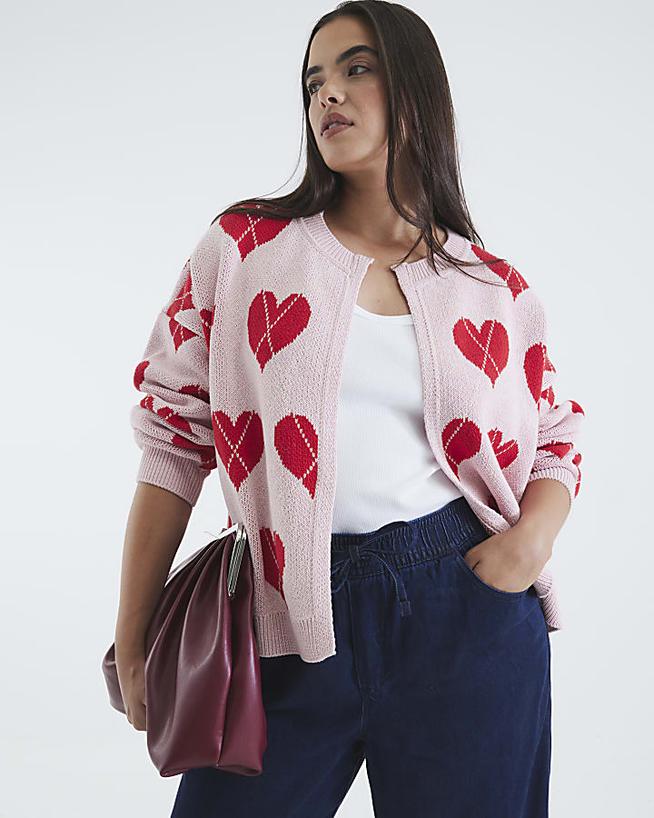 Pink Knitted Heart Cardigan