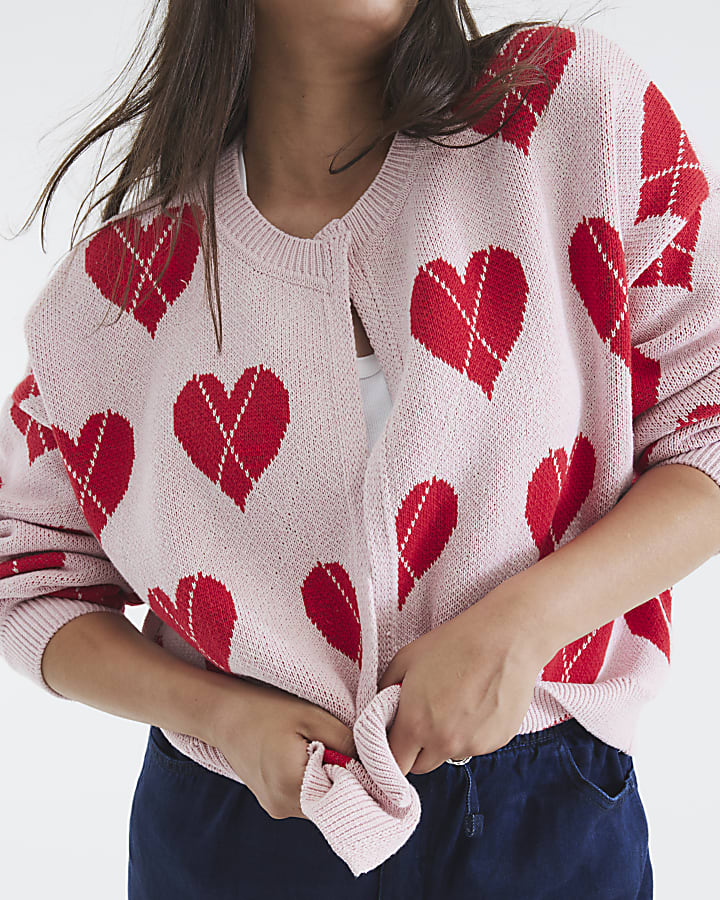 Pink Knitted Heart Cardigan