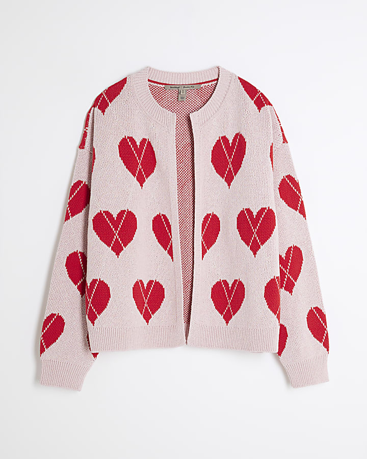 Pink Knitted Heart Cardigan