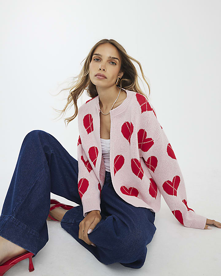 Pink Knitted Heart Cardigan