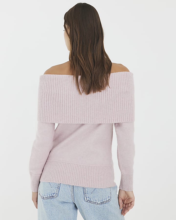 Pink Knitted Bardot Jumper