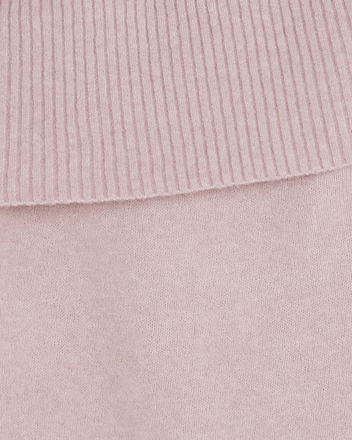 Pink Knitted Bardot Jumper