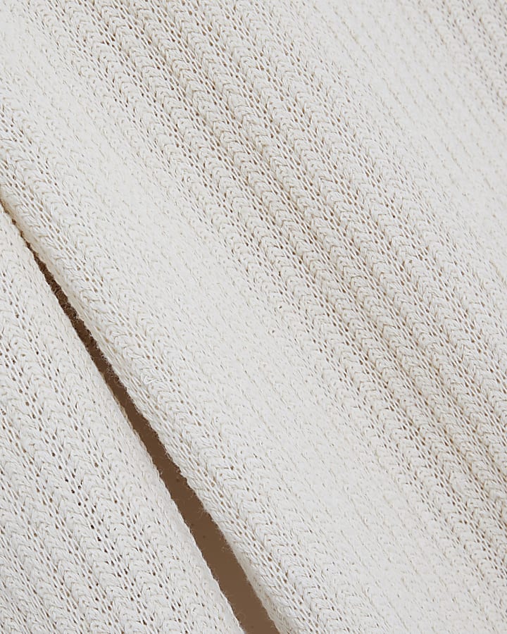 Petite Cream Textured Wide Leg Trousers