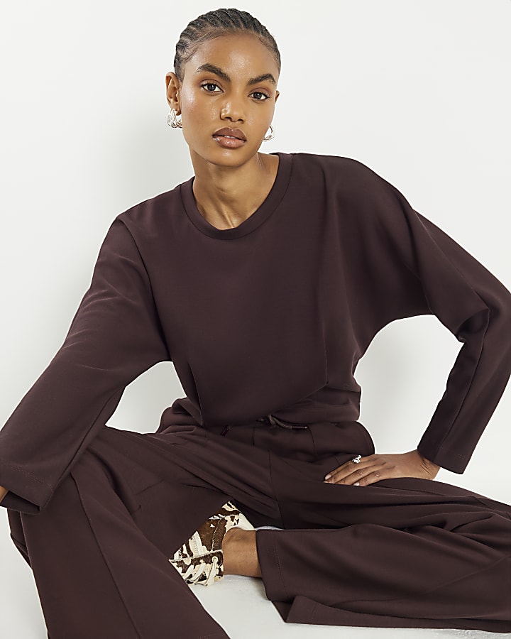 Brown Premium Long Sleeve Batwing Sweatshirt