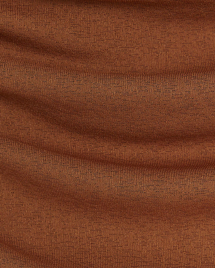 Brown Drape Ruched Shoulder Top