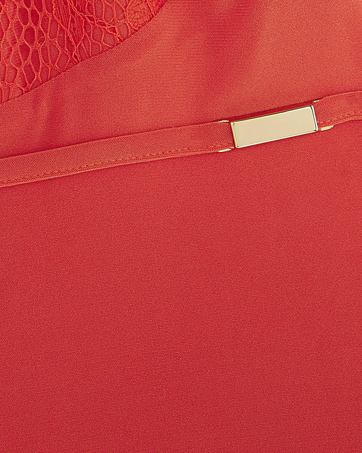 Orange Sleeveless Lace Plunge Neck Bodysuit