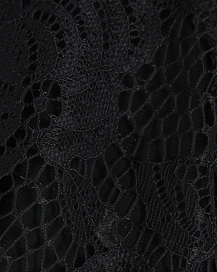 Black Sleeveless Lace Plunge Neck Bodysuit