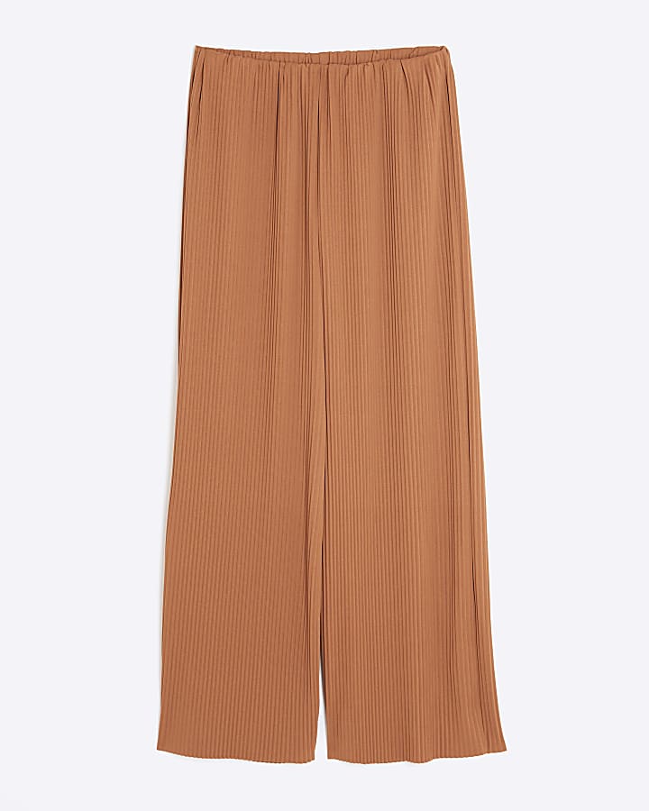Petite Orange Wide Leg Plisse Trousers