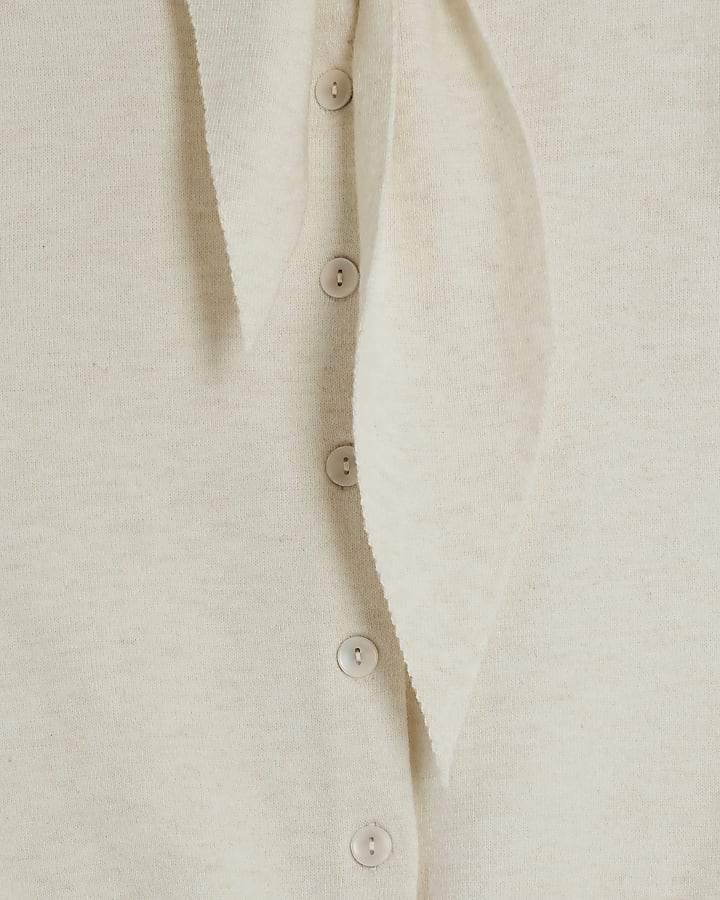 Cream Knitted Scarf Neck Cardigan