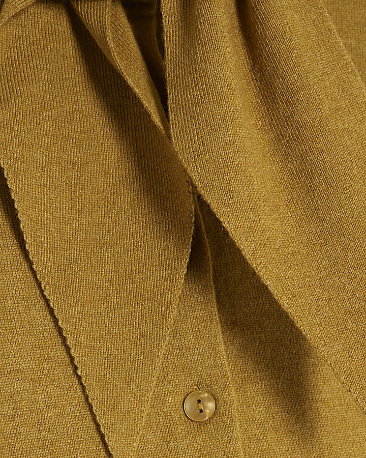 Khaki Scarf Neck Cardigan