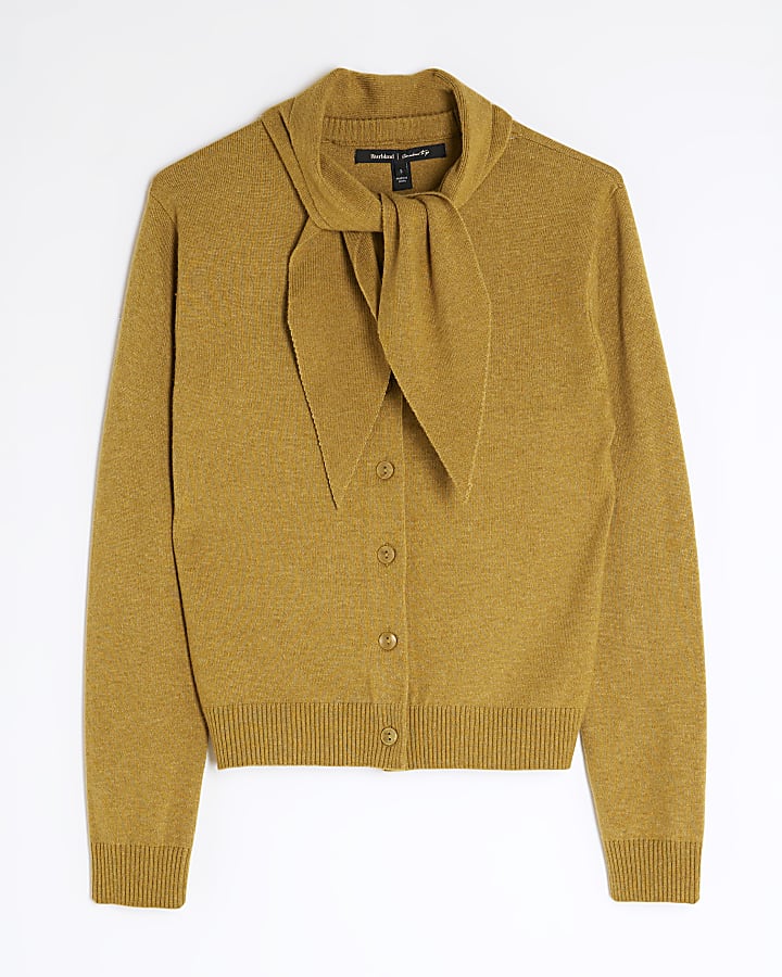 Khaki Scarf Neck Cardigan