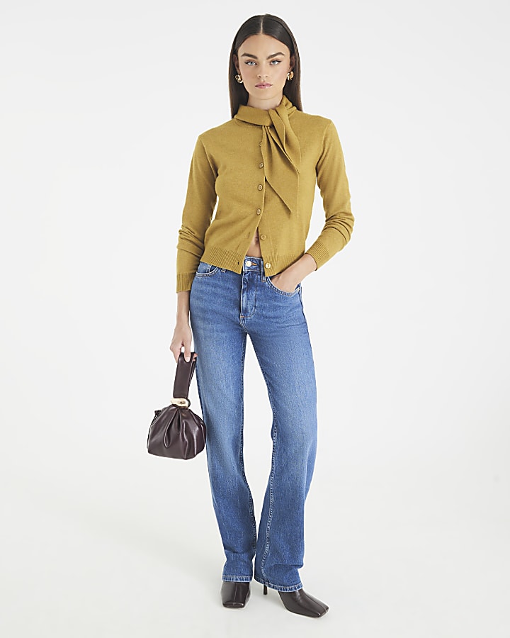 Khaki Scarf Neck Cardigan