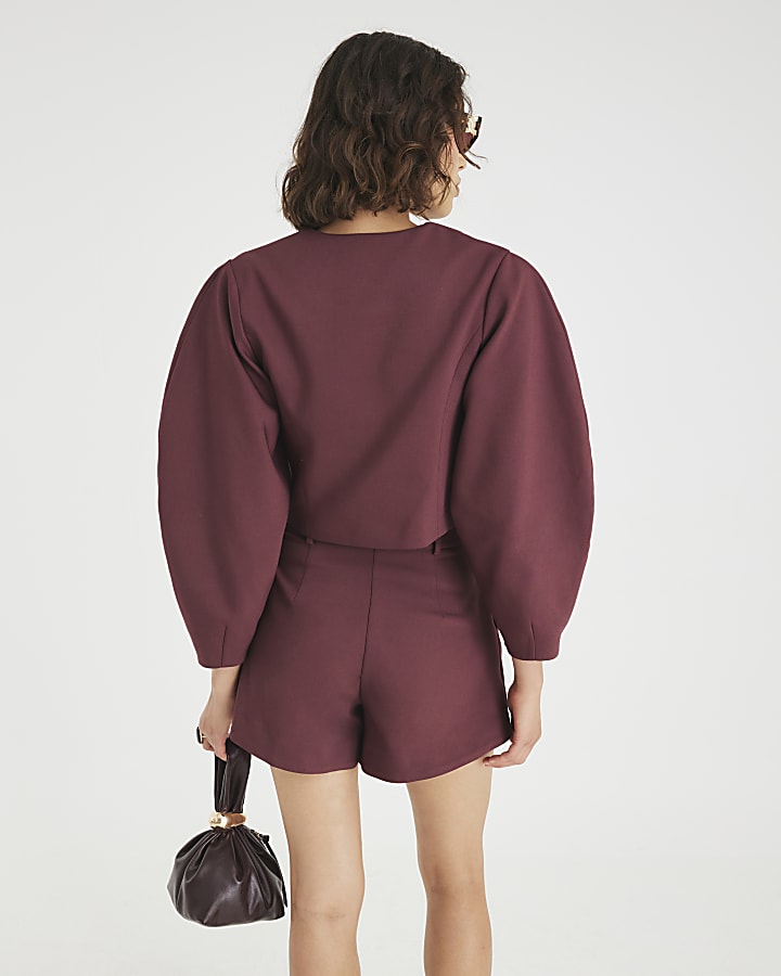 Red Puffed Sleeve Tailored Blazer