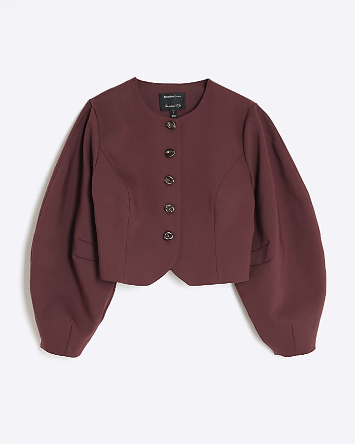 Red Puffed Sleeve Tailored Blazer