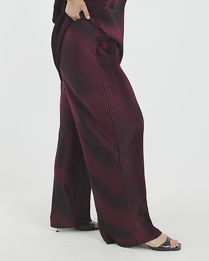 Red Plisse Wide Leg Trousers