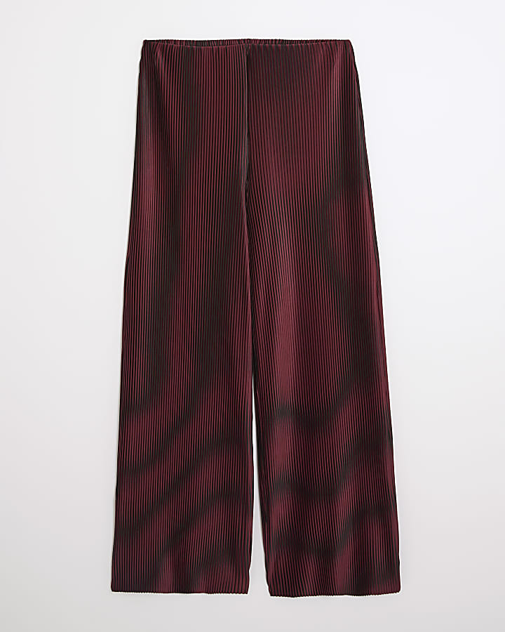 Red Plisse Wide Leg Trousers