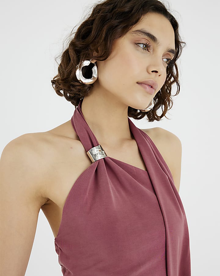 Red Sleeveless Scarf Neck Maxi Dress