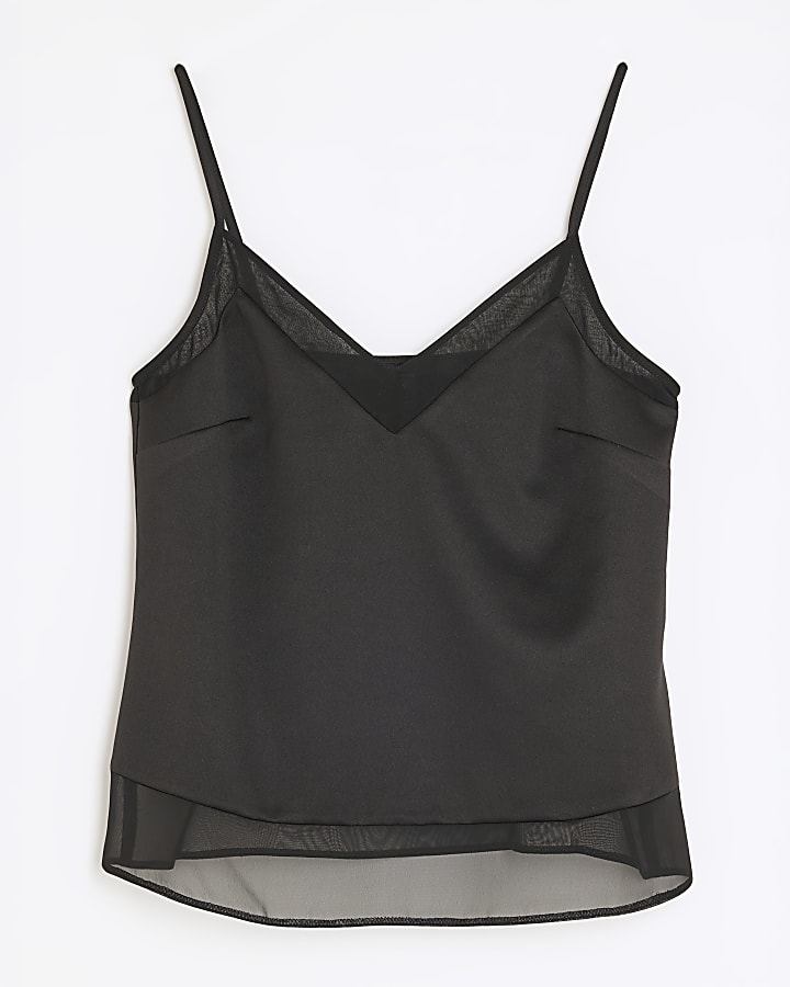 Black Relaxed V Neck Cami Top