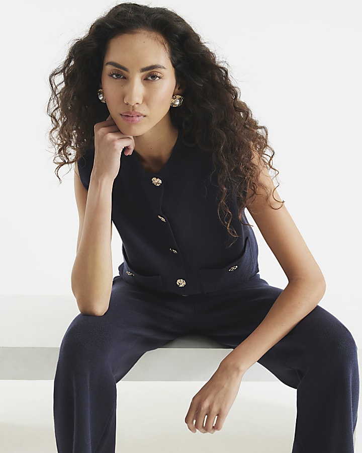 Navy Knitted Waistcoat