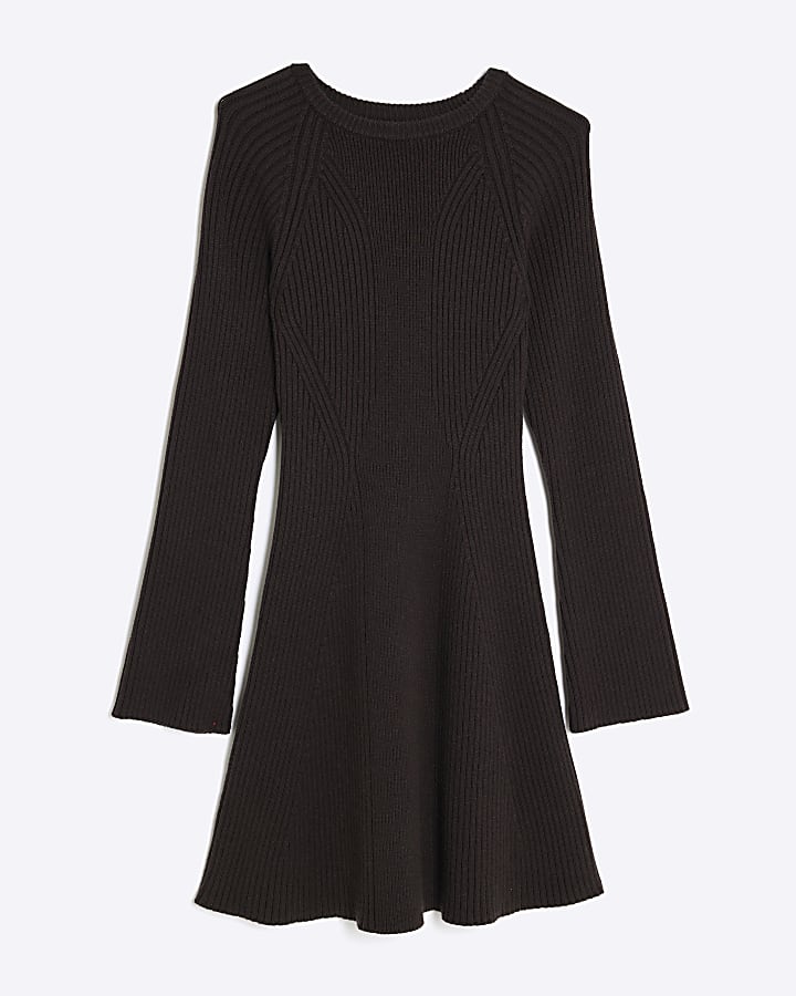 Brown Long Sleeve Knitted Mini Dress