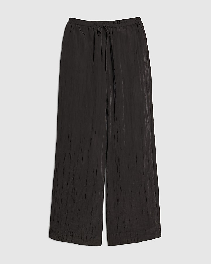 Black Textured Straight Leg Trousers