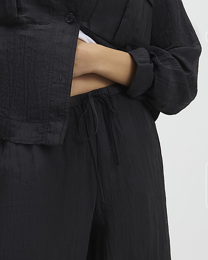 Black Textured Straight Leg Trousers