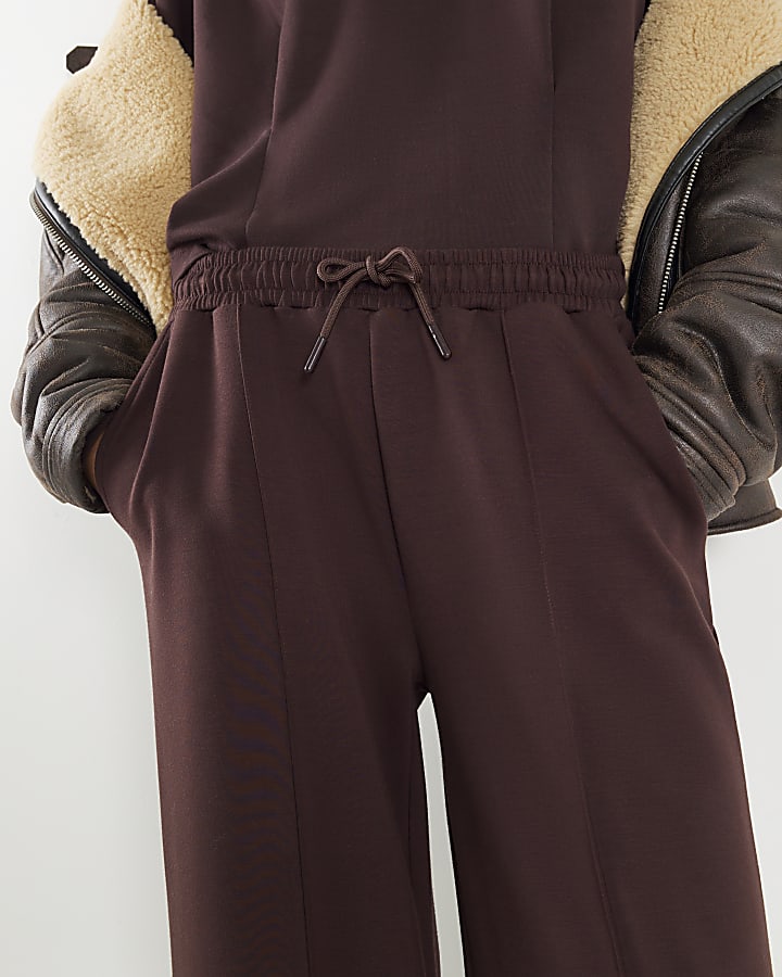 Brown Premium Wide Leg Pintuck Joggers