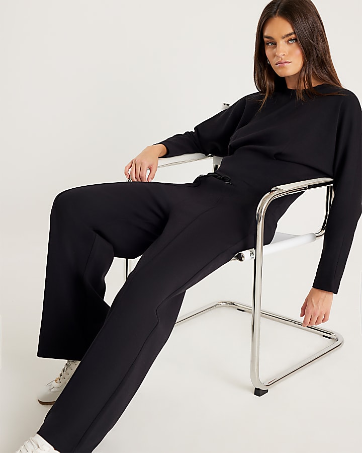 Black Premium Wide Leg Pintuck Joggers