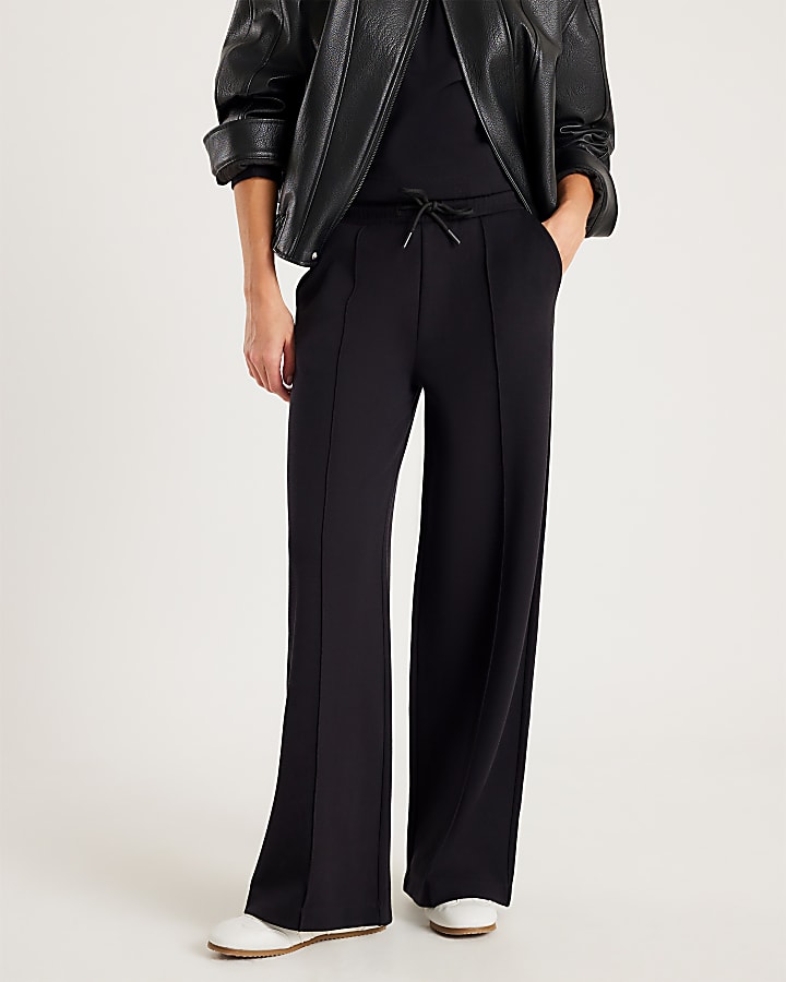 Black Premium Wide Leg Pintuck Joggers
