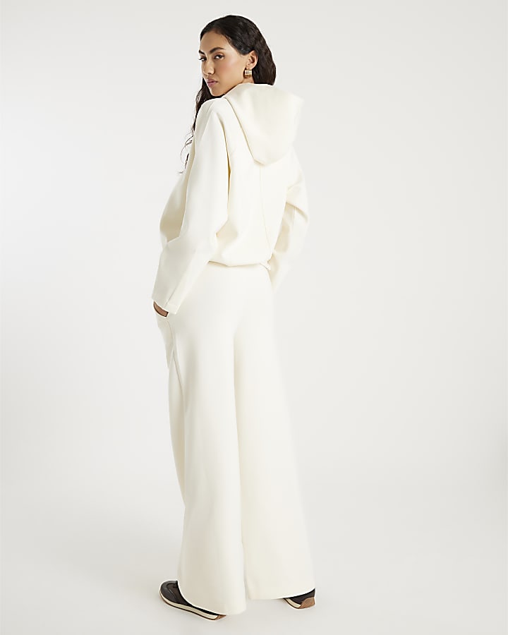 White Premium Wide Leg Pintuck Joggers