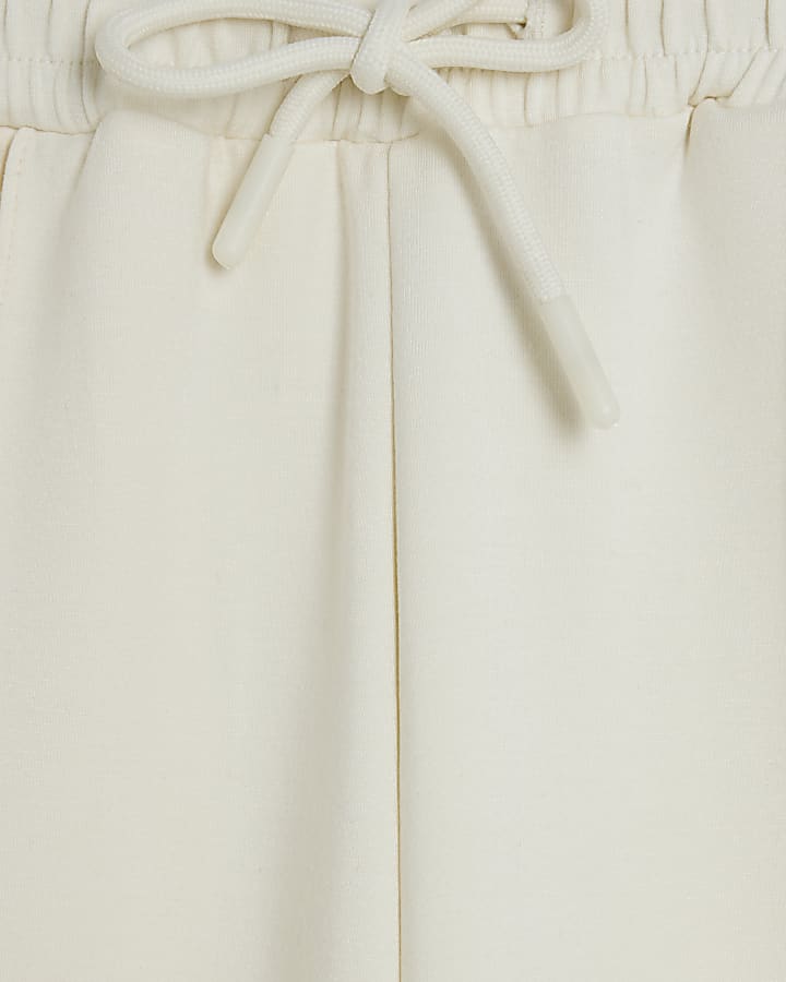 White Premium Wide Leg Pintuck Joggers