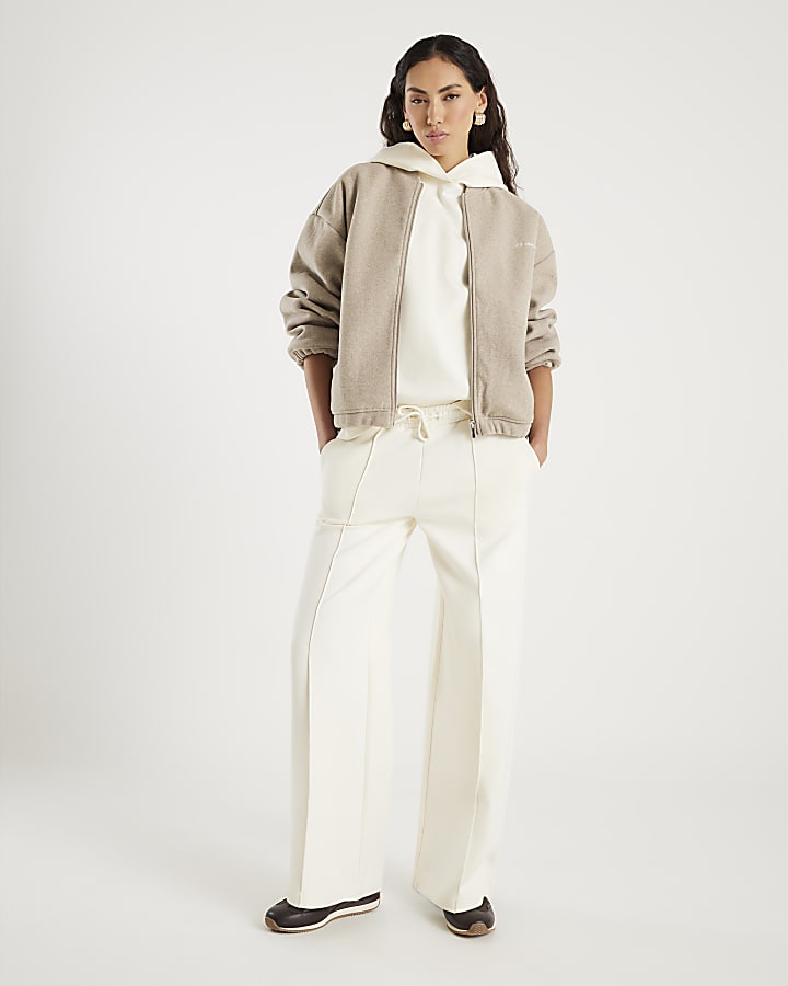 White Premium Wide Leg Pintuck Joggers