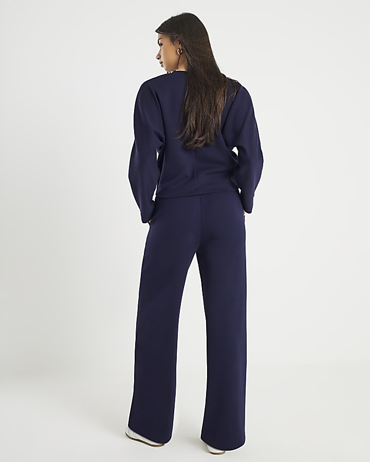 Navy Premium Wide Leg Pintuck Joggers