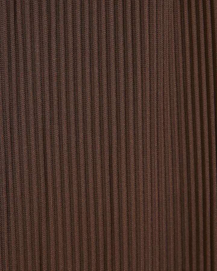 Brown Plisse Wide Leg Trousers