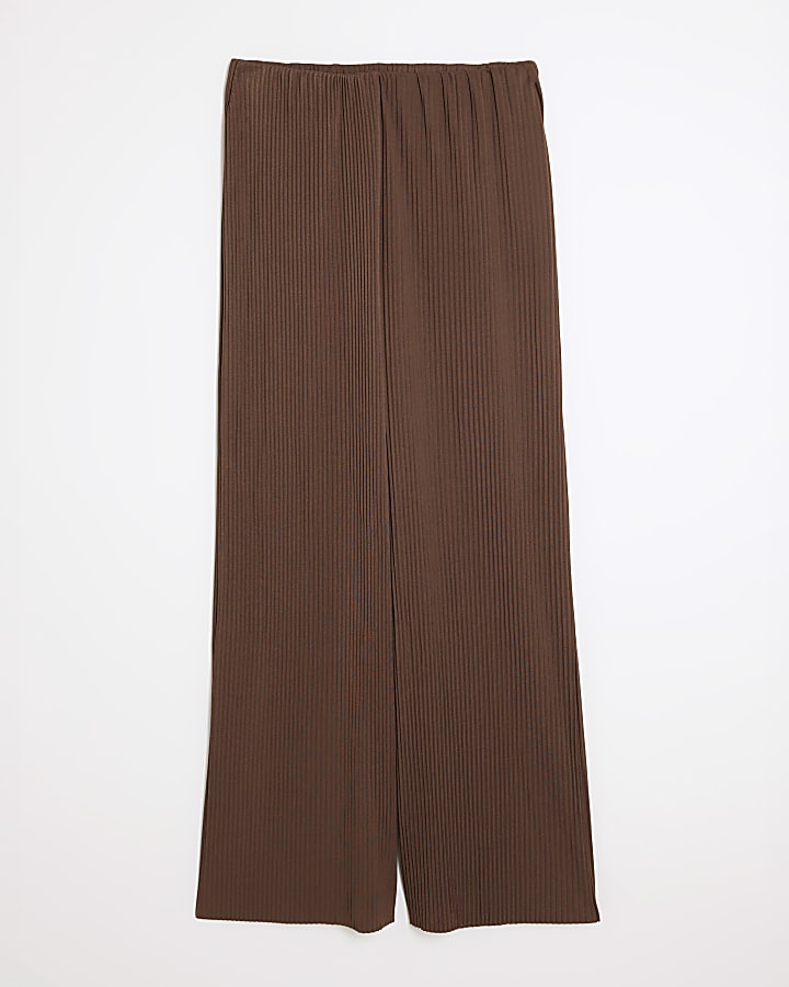 Brown Plisse Wide Leg Trousers