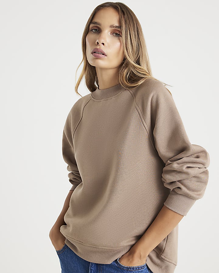 Beige Long Sleeve Zip Back Sweatshirt