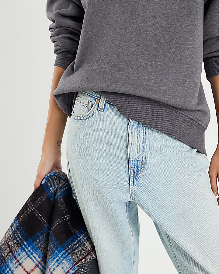 Grey Long Sleeve Zip Back Sweatshirt