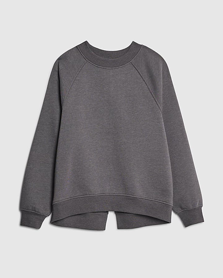 Grey Long Sleeve Zip Back Sweatshirt