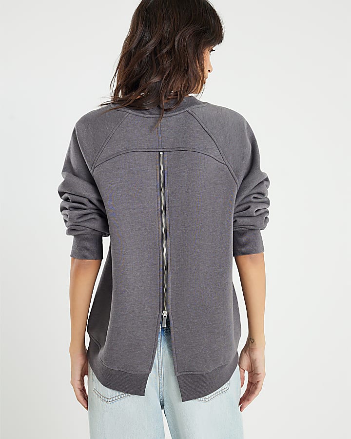 Grey Long Sleeve Zip Back Sweatshirt
