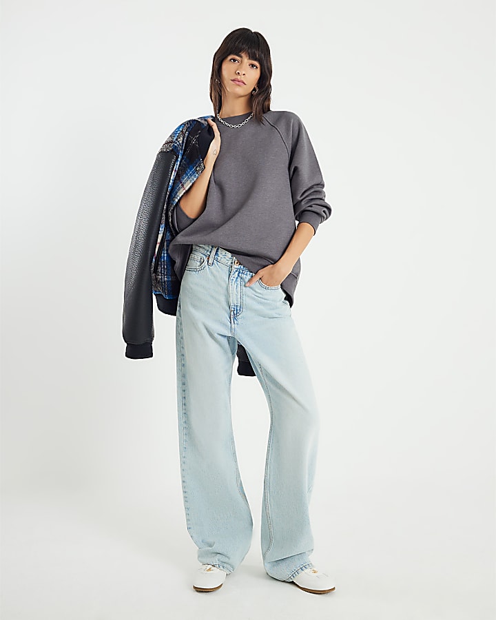 Grey Long Sleeve Zip Back Sweatshirt