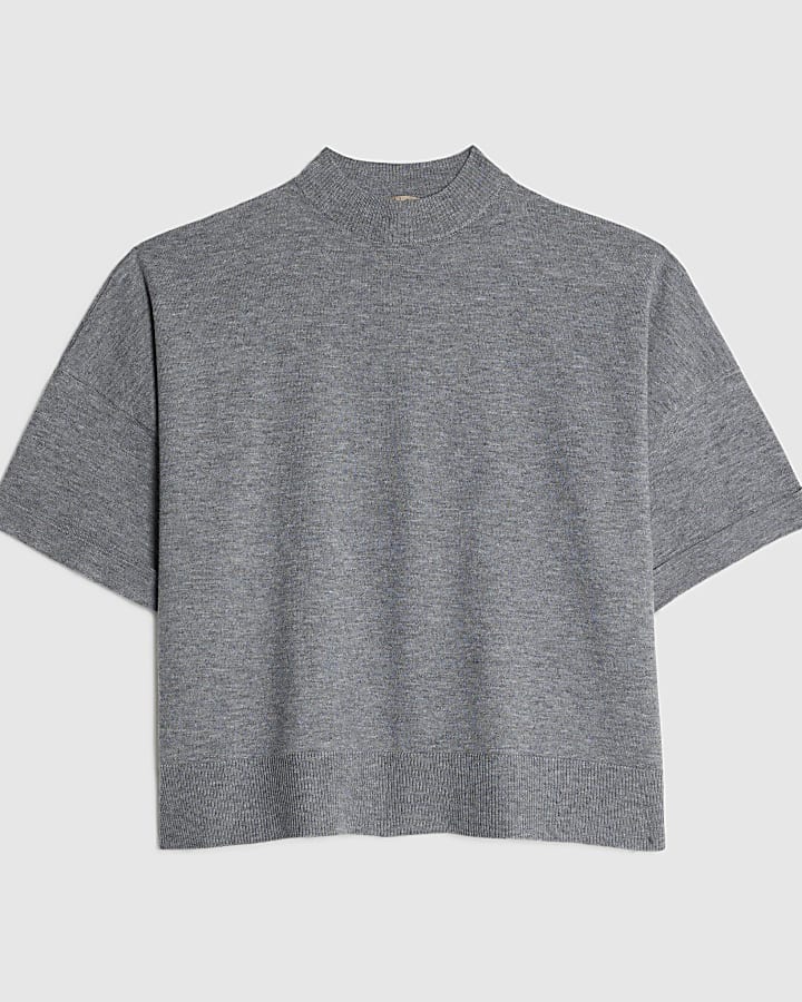 Grey Turn Back Cuff Knitted Top