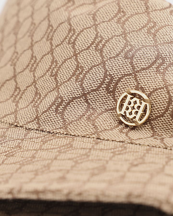 Brown Monogram Print Bucket Hat