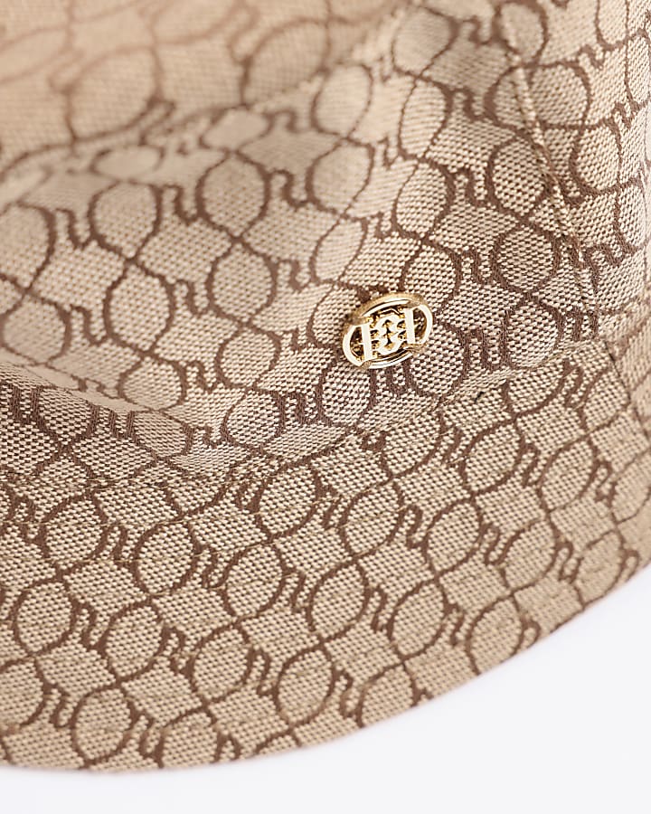 Brown Monogram Print Bucket Hat