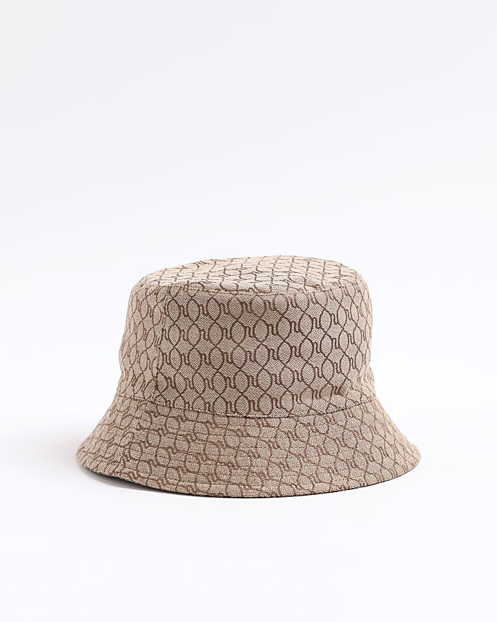 Brown Monogram Print Bucket Hat