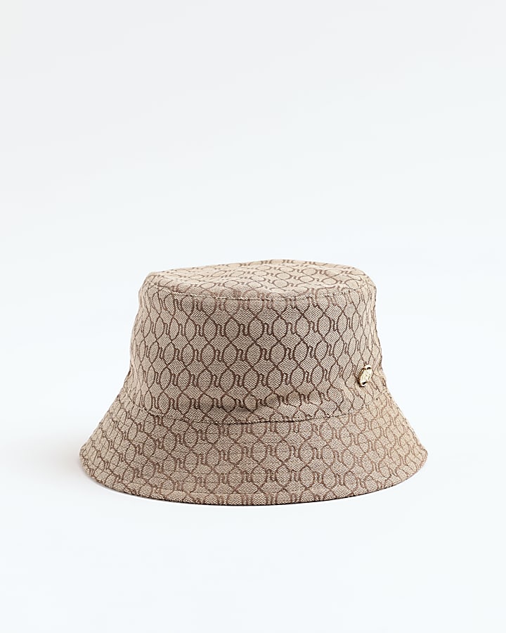 Brown Monogram Print Bucket Hat