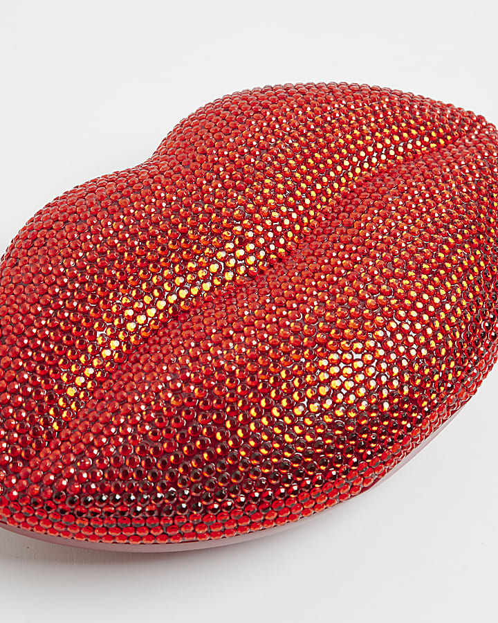 Red Diamante Lips Clutch Bag